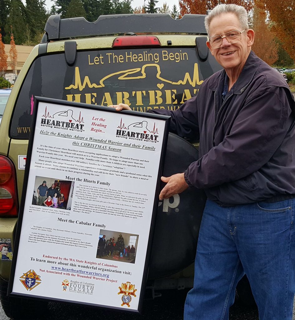 "Faithful Navigator Dan O'Brien with the poster he made for Knights of Columbus involvement with the Heartbeat Christmas Wish Program"